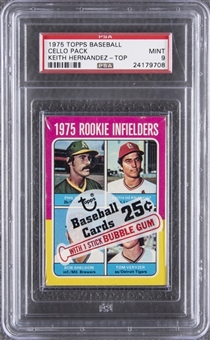 1975 Topps Baseball Unopened Cello Pack, Keith Hernandez RC on Top - PSA MINT 9